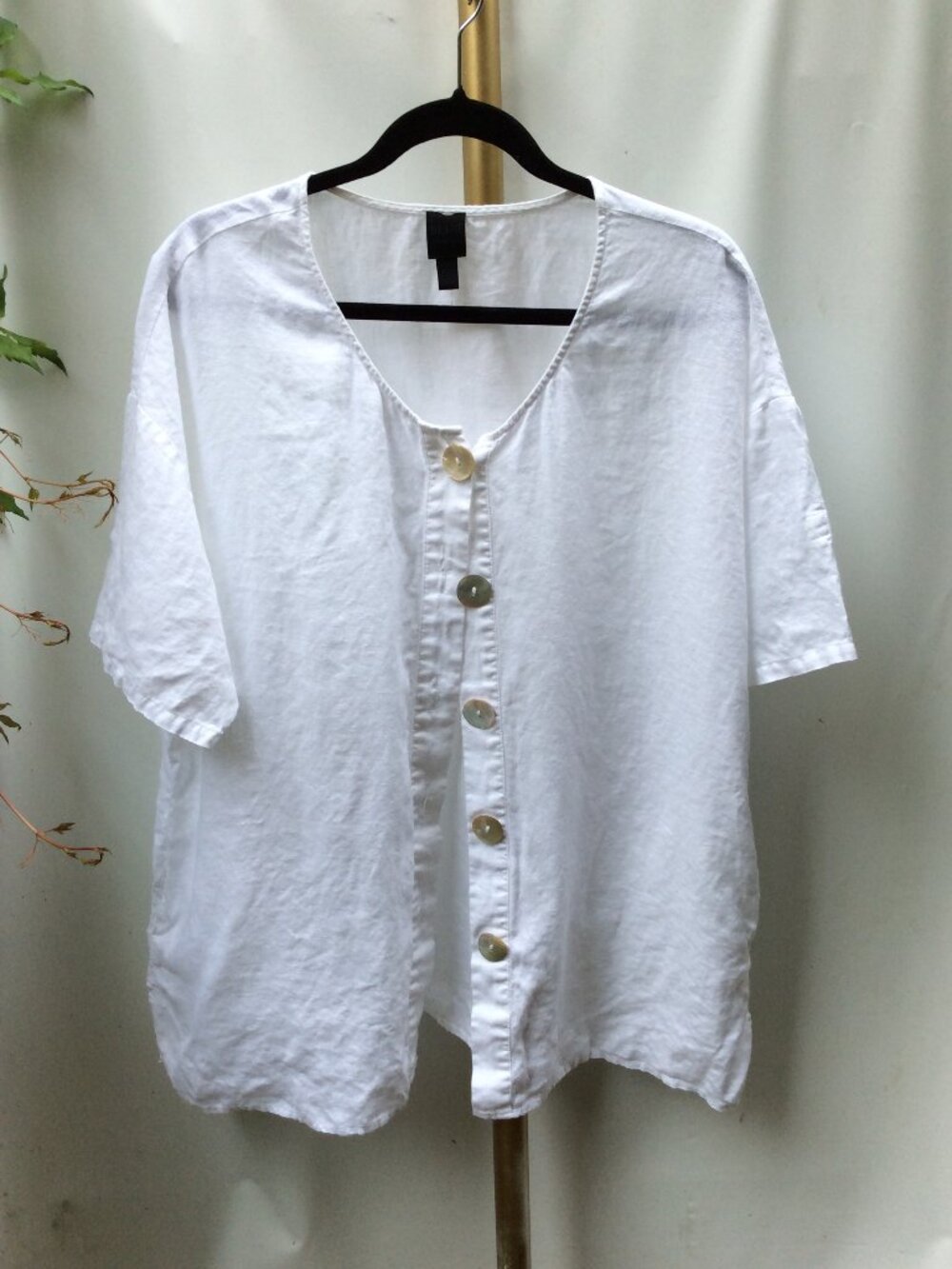 100% LINEN BLU9 V-Neck Oversized Button Blouse Size XL